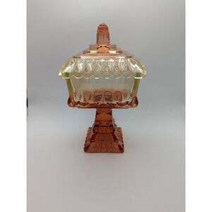 Vtg‎ Jeanette Glass Amberina Red Orange Wedding Box Square Pedestal Covered Dish
